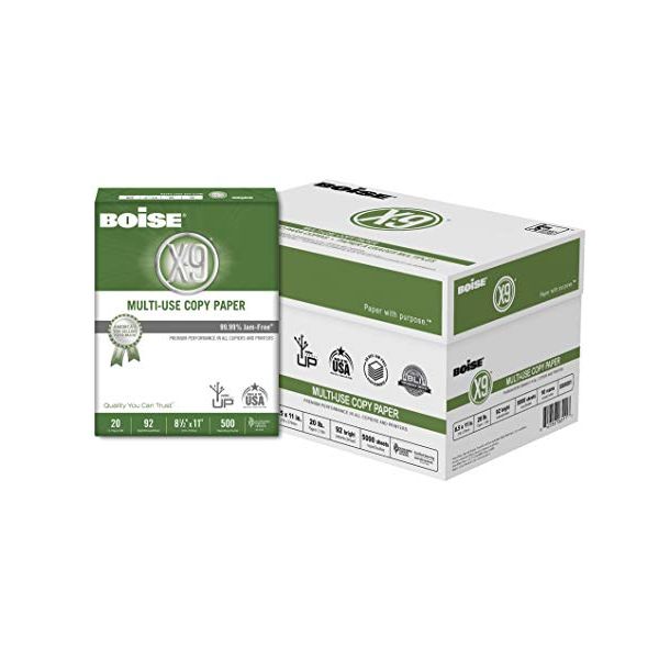 Boise X-9 Multi-Use Copy Paper, 92 Brightness, 20 lb, 8 1/2 x 11, White, 5000 Sheets/Carton- FREE SHIPPING